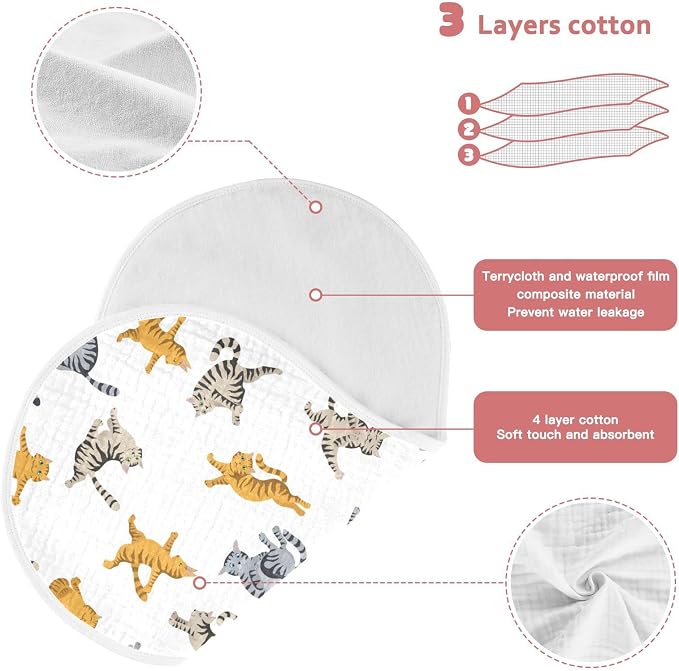 Yoga Tabby Cat Pattern Muslin Burp Cloths for Baby 2 Pack Soft 100% Cotton Baby Washcloths Bibs for Boy Girl