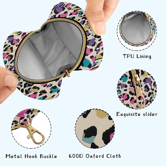 Leopard Beige Pink Pacifier Holder Case Newborn Pacifier Storage Pouch for Boys Girls Easy Attach to Diaper Bag Portable Baby Essentials Container