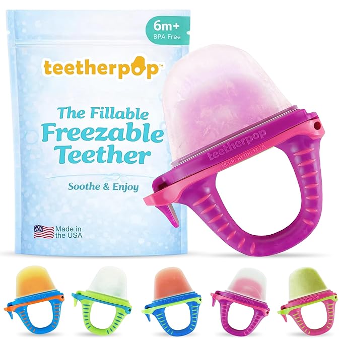 Teetherpop Fillable Freezable Teethers for Babies - Breastmilk Teether with Spill-Proof Sippy Slits ??Teething Popsicle for Baby, Liquids & Purées, Cooling Teething Relief Feeder Pacifier - Fuchsia
