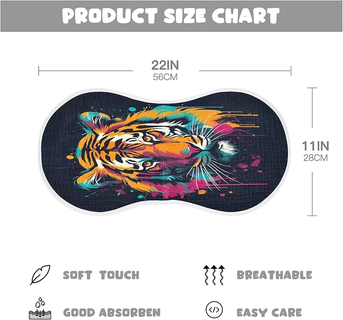 2 Pack Muslin Burp Cloths Tiger Black Print Cotton Baby Burp Cloths Absorbent Soft Burping Cloth Washcloths for Newborn Babies 22x11 Inch