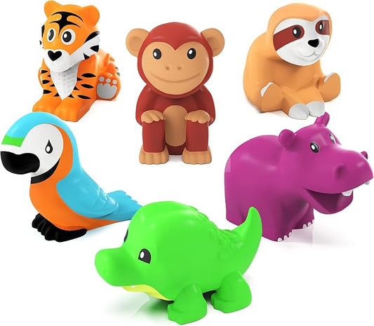 Tub Works® Rainforest??Mold Free Bath Toys, 6 Pack | Sealed, No Hole Bath Toys Design Keeps Moisture Out | Soft, Squeezable & Float on Water | Easy-Grip Baby & Toddler Bath Toy | Great Baby Pool Toys