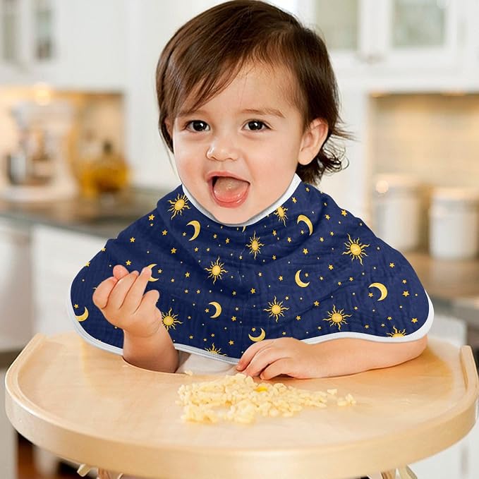 Muslin Baby Burp Cloths Set of 1, Soft Sun Moon Star Absorbent Muslin Washcloths, Bibs, Face Towel for Newborn Boys Girls, 22 x 11 Inch