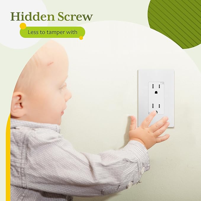 TG Screwless Decorator Wall Plates Child Safe Outlet Covers, Size 1-Gang 4.68" H x 2.93??L, Unbreakable Polycarbonate Thermoplastic, UL Listed, Glossy, White (40 Pack)
