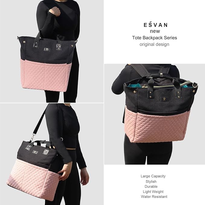 ESVAN Diaper Tote Bag Totepack Backpack Crossbody Bag 3 in 1 for Women Laptop Backpack Multifunctional with Insulated Pockets