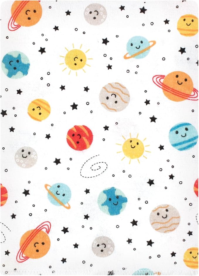 Hudson Baby Unisex Baby Cotton Flannel Burp Cloths Bundle, Happy Planets, One Size