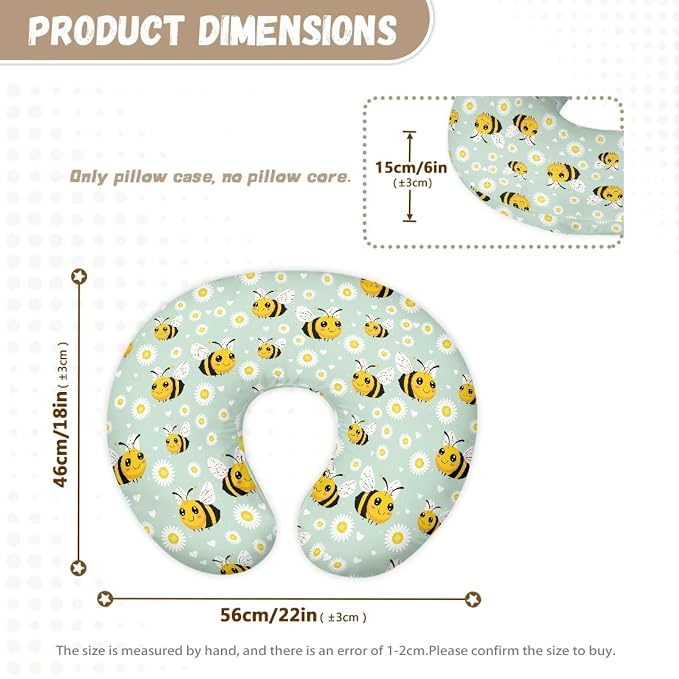 Bee Daisy Breastfeeding Pillow Cover Nursing Cover for Newborn Girls Boys Super Soft and Comfortable Slipcover Gift, 2 Packs