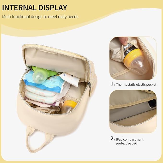 Small Diaper Bag Backpack, Mini Diaper Bag Purse with 10 Pockets, Travel Baby Bag for Baby Girls, Insulated Pockets, Stroller Straps, Beige