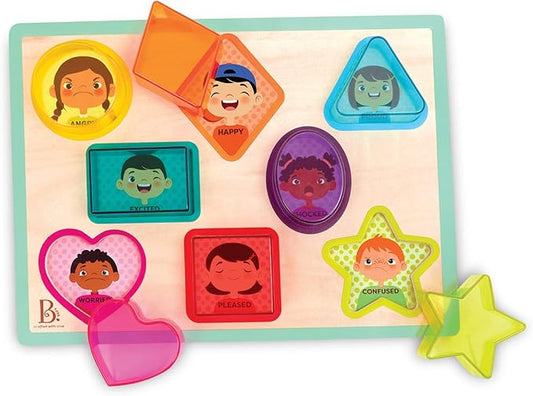 B. Toys – Shapes & Emotions – Chunky Puzzle – Toddler Puzzle – Geometric Shapes & Emotions – Classic Toys for Kids – 2+ Years