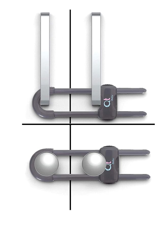 QT BABY Baby Proofing Cabinet Locks | Adjustable U Shaped Baby Safety Latches for Drawers, Fridge, Closet |Modern Baby Proofing Cabinet Lock with Extra Secure Lock Buttons (Pack of 4)
