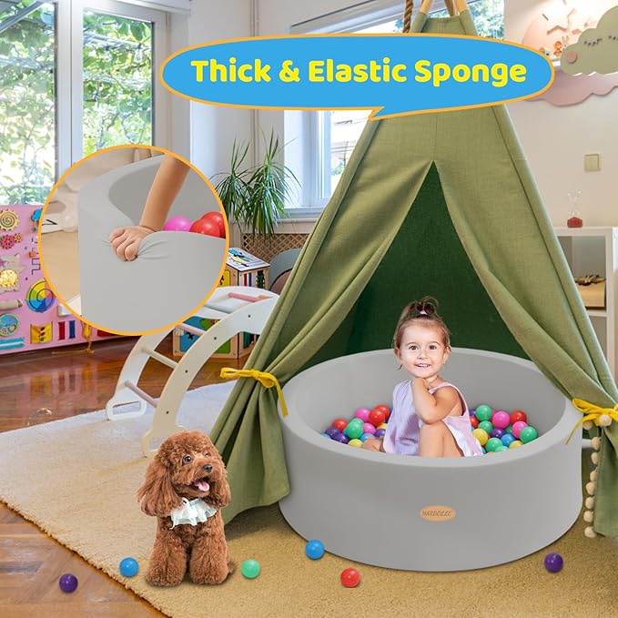HARBOLLE Baby Ball Pit 35.4" Soft Round Memory Foam Ball Pits NOT Included Balls Indoor Outdoor Playpen for Babies Toddlers Kids Great Gift for Girls Boys, Gray