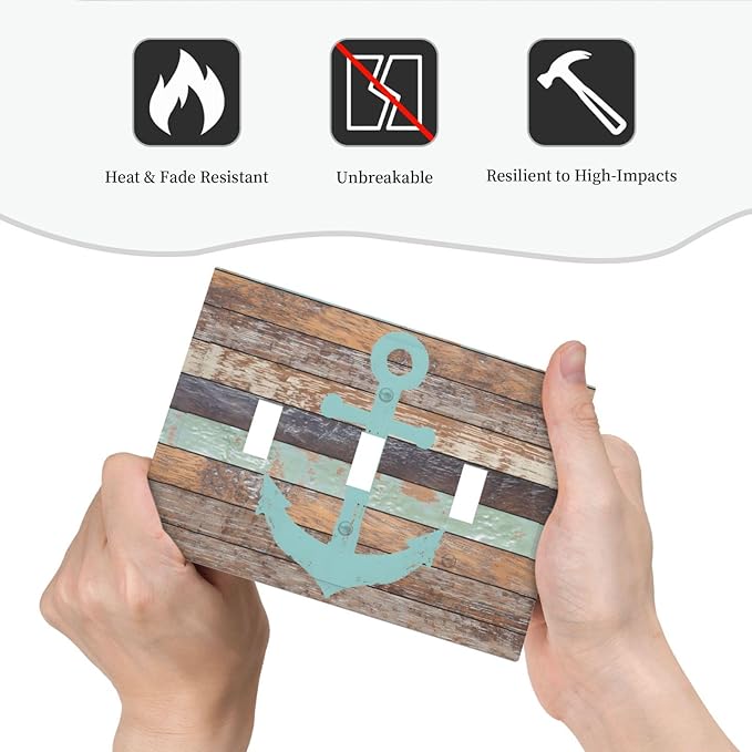 Timeworn Marine Weathered Wood Rustic Nautical Anchor Decorative Switch Plates 3 Gang Wall Plate Triple Toggle Light Switch Cover Faceplate Electrical Wall Panels for Farmhouse Home Decor