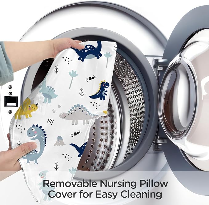Little Grape Land Ergonomic Nursing Pillow,New Breastfeeding Pillows Support for Mom and Baby,Breathable and Soft with Cute Washable Cover, Multi-Use Feeding Pillow for 0–12 Months, Dinosaur