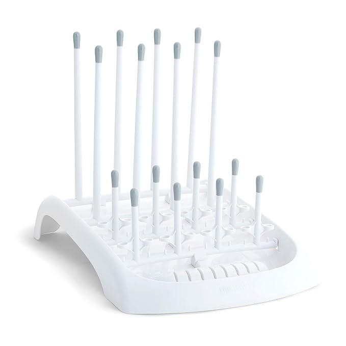 Munchkin® Fold™ Baby Bottle Countertop Drying Rack, White & Bristle™ Bottle Brush, Grey