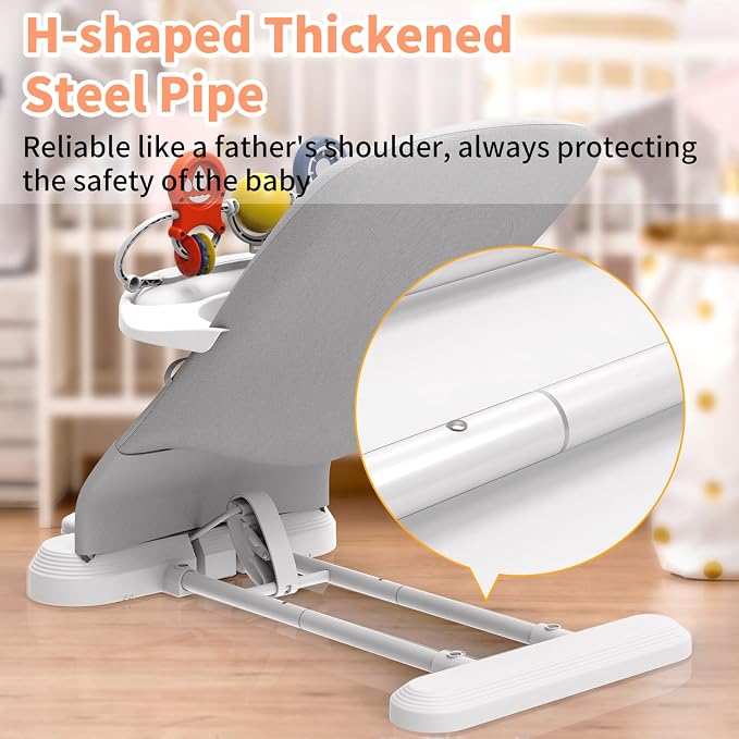 Baby Bouncer Seat, 3-Speed Adjustable Height Baby Bouncer Seat, 4-in-1 Bouncer Seat for Babies 0-6 Months, Detachable Piano Pedals, Feeding Tray