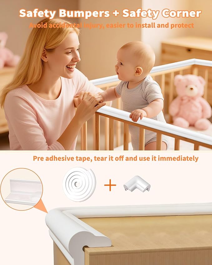 Edge Protector for Baby Proofing, 6.6FT 0.67?™’Th L-Shape Air Buffering Soft NBR Rubber Foam Furniture Edge Bumper Guards with 6 Corners, Pre-Taped, Thick Table Bumper Guard for Babies (White-gray)