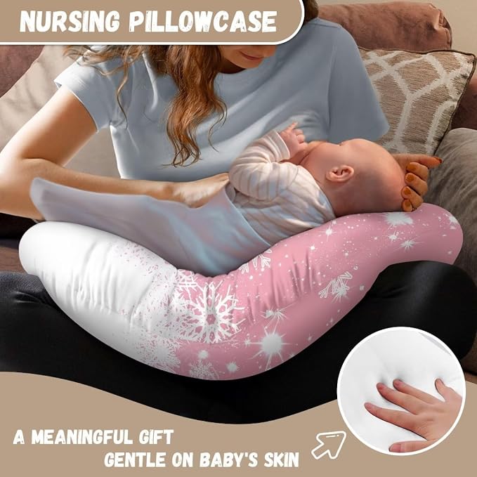 Snowflake Nursing Pillow and Positioner Detachable Newborn Original Breastfeeding Slipcover Case U-Shaped Head Support Protector Cushion Essential with Hidden Zipper Easy Care
