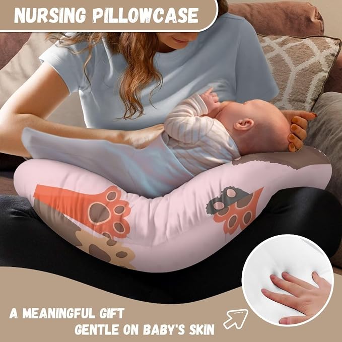 Cute Cats Paws Newborn Nursing Pillow Covers, Soft and Comfortable Nursing Cover for Breastfeeding Pillows,Novelty Pink Pillow Slipcover for Baby Girls Boys (Cover Only)