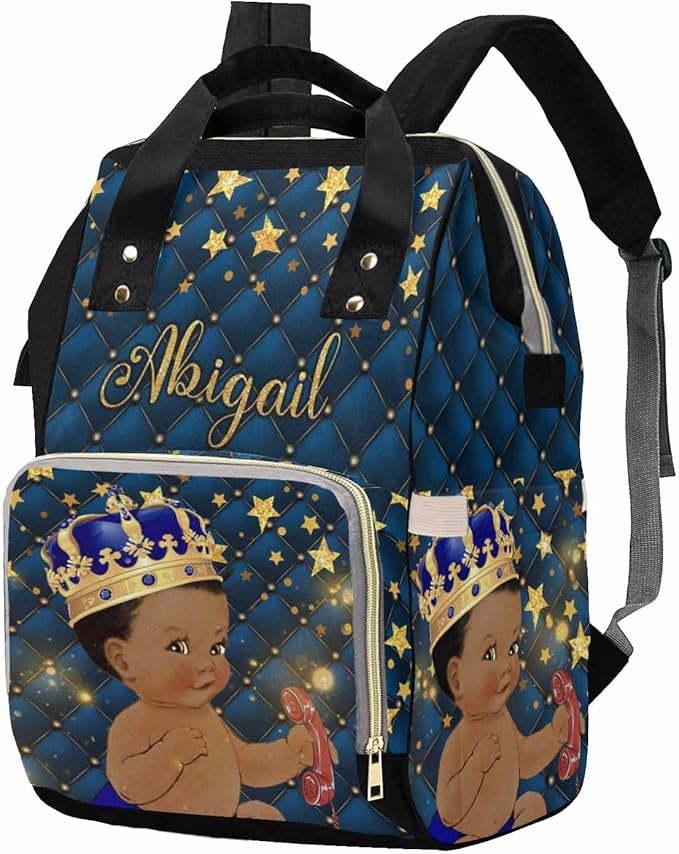 M YESCUSTOM Custom Prince Mommy Backpack Personalized Blue Diaper Bag with Pentagram Customized Travel Gift for Women
