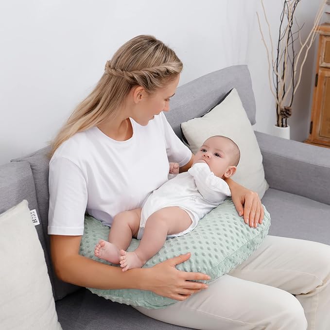 Nursing Pillow and Positioner with Cover for Breastfeeding and Bottle Feeding, Propping Baby, Tummy Time, Baby Sitting Support, Awake-Time Support (Green, 22" x 17.7" x 5.9")