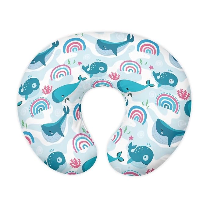 Rainbow Whales Baby Nursing Pillow Cover with Hidden Zipper Soft & Gentle on Baby Skin Fabric Bottle and Breastfeeding Pillow Cover Case for Baby Boy and Girls