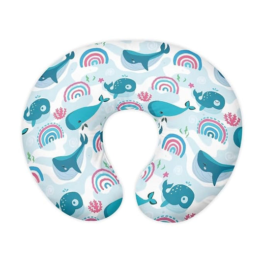 Rainbow Whales Baby Nursing Pillow Cover with Hidden Zipper Soft & Gentle on Baby Skin Fabric Bottle and Breastfeeding Pillow Cover Case for Baby Boy and Girls