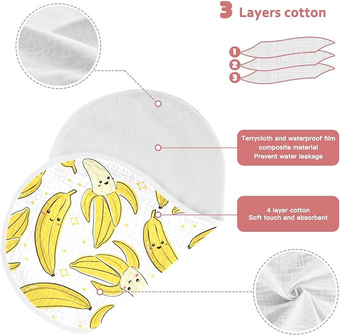vvfelixl Burp Cloths Cute Bananas for Baby Boy Girls Baby Washcloths Burp Rags 1 Pack White