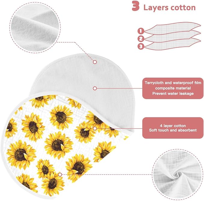Muslin Burp Cloths for Baby Boys and Girls - 4-Pack Ultra Absorbent Sunflower Muslin Washcloths, Newborn Towel, Milk Spit Up Rags, Burp Cloth Bib for Unisex, 22 x 11 Inch