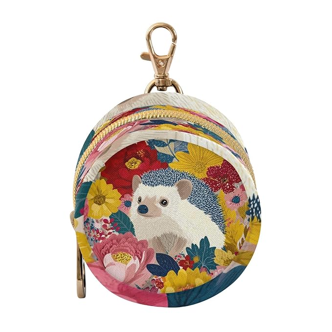 Pacifier Holder with Clip Pacifier Case for Diaper Bag Round Baby Pacifier Pouch Box Bag Portable Garden Flowers Hedgehogs Colorful
