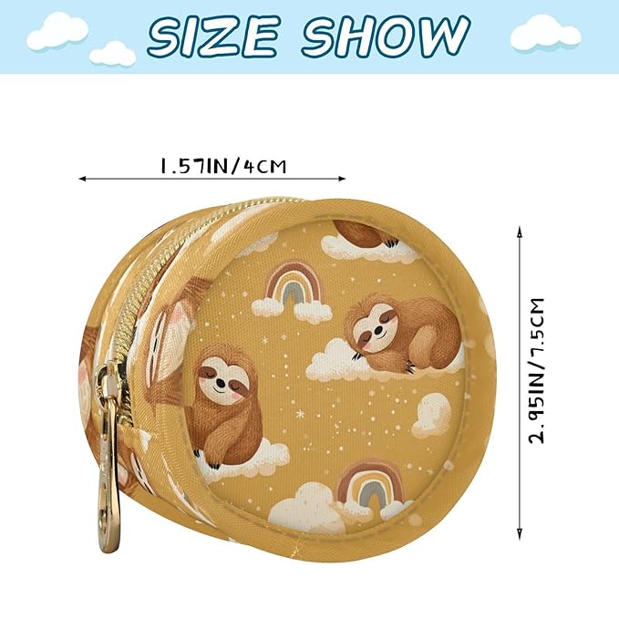 Pacifier Holder with Clip Pacifier Case for Diaper Bag Round Baby Pacifier Pouch Box Bag Portable Sloth Rainbow Cloud Moon
