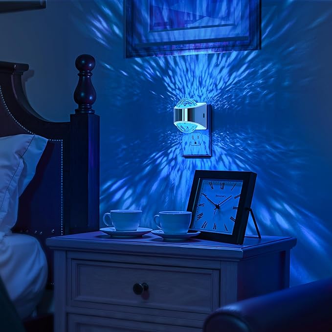 Night Lights Plug into Wall, Star Projector for Bedroom, Silver Night Light Projector for Kids, 9-Color RGB Galaxy Nightlight with Dusk to Dawn Sensor for Bathroom, Gaming Room Decor Gifts, 2 Pack