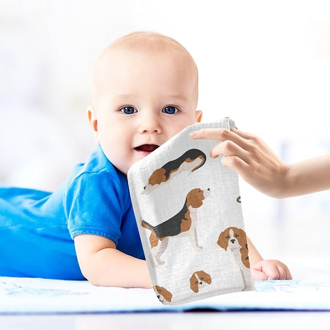 vvfelixl Baby Muslin Washcloths Beagle Puppy Baby Burp Cloths Cotton Baby Face Towel for Newborn Infants Boys Girls Soft and Absorbent 11.8 X 11.8 in, 3 Pack