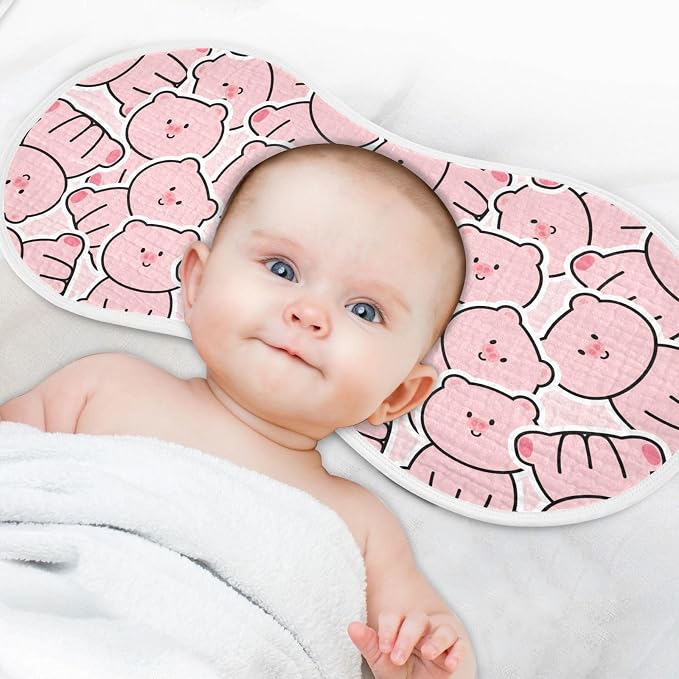 Muslin Burp Cloths for Baby Boys and Girls - 4-Pack Ultra Absorbent Cartoon Pig Muslin Washcloths, Newborn Towel, Milk Spit Up Rags, Burp Cloth Bib for Unisex, 22 x 11 Inch