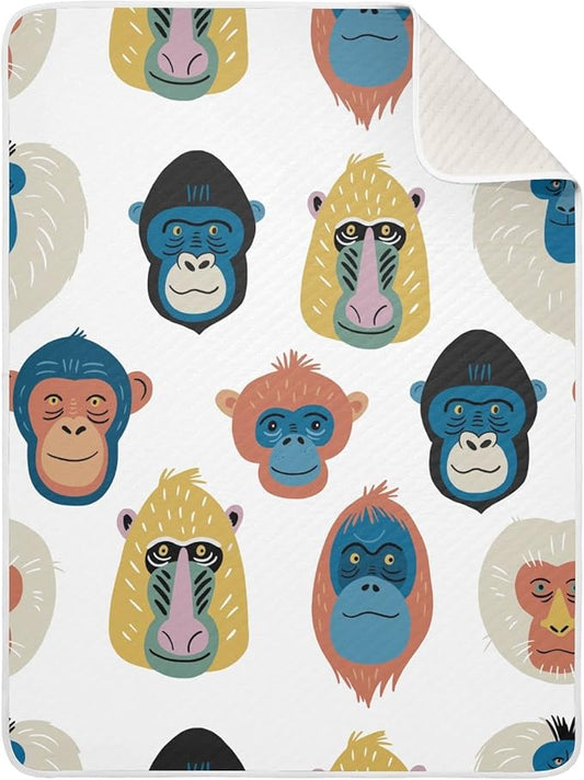 Ollabaky Gorilla Monkey Baby Blanket for Boys Girls Cotton Throw Blanket Swaddle Blanket for Crib Stroller Nursery Receiving Blanket Infant Toddler Unisex 30"x40"