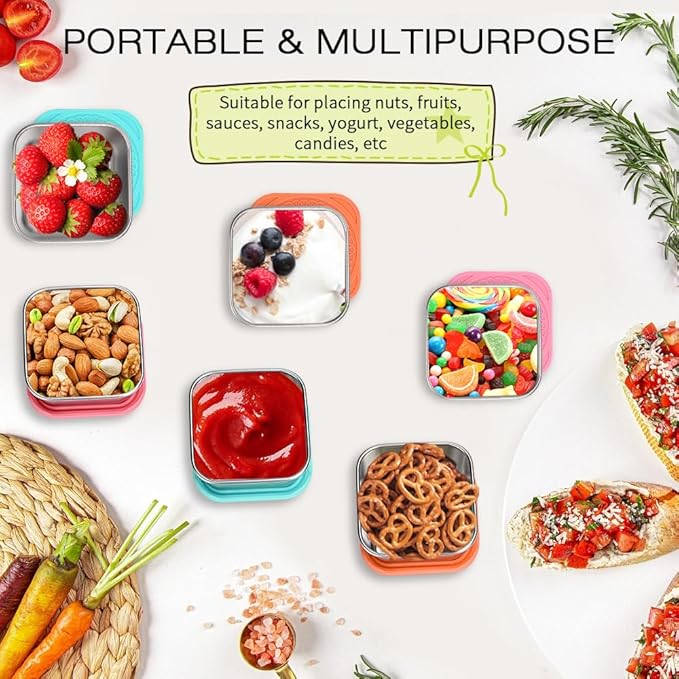 Stainless Steel Snack Containers,Small Metal Food Storage Containers with Lids,Reusable Lunch Condiment Sauce Storage Set,for Travel,Picnic,Office,6oz