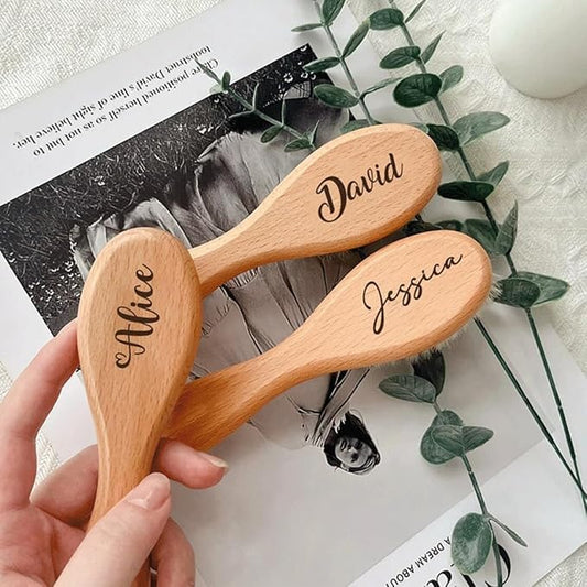 Personalized Baby Hairbrushes, Gently Grooms Baby's Hair, Natural Wooden Hairbrush Baby Brush Set for Newborns, Name and Birth Details Natural Bristles, Cradle Cap, Natural Goat Bristles Brush