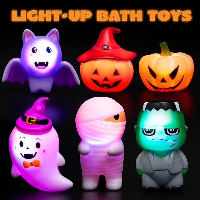 JOYIN 6 Pcs Halloween Light-Up Bath Toys ,Halloween Theme Toys Flashing LED Light Floating Bathtub Toys for Baby,Toddler Water Tub Games Swimming Pool Party