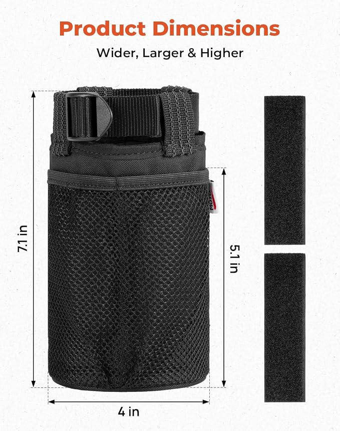 KEMIMOTO 1 Pack Cup Holder, Roll Bar Cup Holder for UTVs Wheelchair Scooter Walker Rollator Bike Golf Cart Boat with Mesh Pockets and Sticky Straps