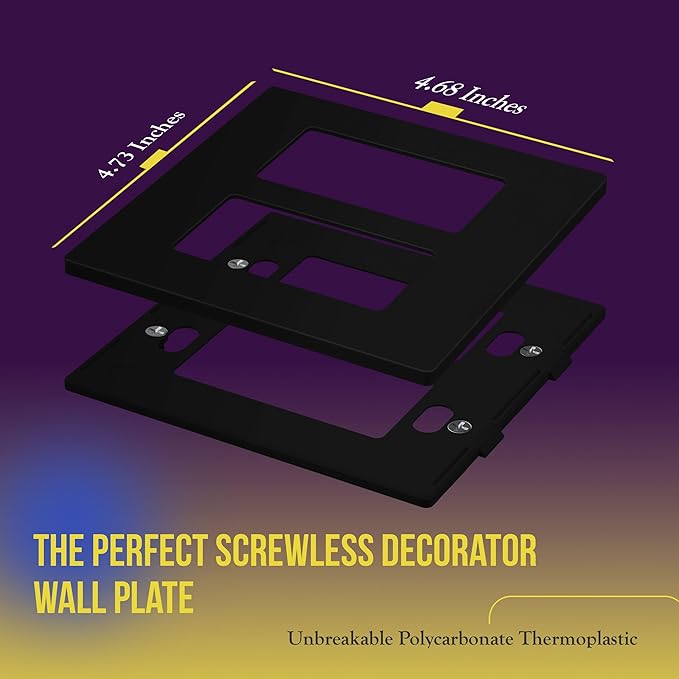 ENERLITES Screwless Decorator Wall Plates Child Safe Outlet Covers, Size 2-Gang 4.68" H x 4.73" L, Polycarbonate Thermoplastic, SI8832-BK-10PCS, Glossy, Black (10 Pack)