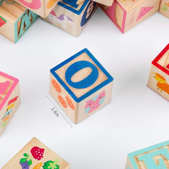 ABC Wooden Building Blocks for Toddlers 1-3 Large, 26 PCS Alphabet & Number Stacking Blocks, Educational Learning Toys for Boys Girls Kids Gifts 1.65''