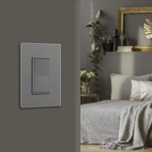 ENERLITES Grey Screwless Decorator Wall Plate Child Safe Outlet, Size 1-Gang 4.68" H x 2.93" L Switch Cover, Unbreakable Polycarbonate Thermoplastic, SI8831-GY, Glossy, Gray