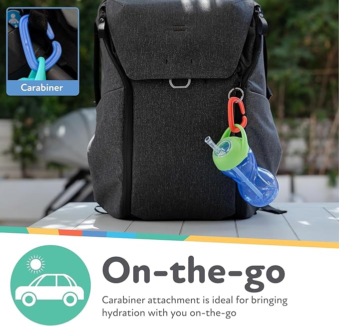 Nuby No-Spill Clik-It Flexi Straw Sippy Cup with Carabiner Clip - (3-Pack) 10 oz - Baby Sippy Cup for 6+ Month Old with Easy Grip - Red/Green/Blue