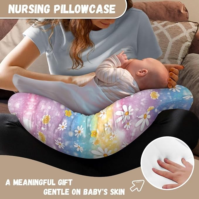 Easter Rabbit Eggs Nursing Pillow Support Cover Washable Skin-Friendly Fabric Baby Nursing Pillow Support Cover for Feeding Pillows, Home Nursery Room Easter Decor