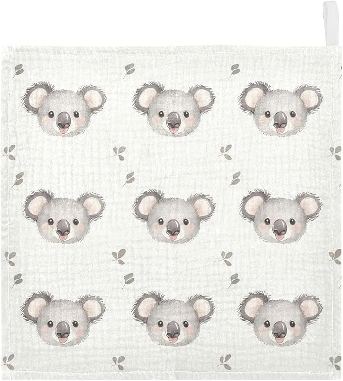 vvfelixl Cartoon Simple Koala Bear Baby Burp Cloths Baby Muslin Washcloths for Boys Girls Cotton Babys Face Towel for Newborn Infants Soft and Absorbent 11.8 X 11.8 in, 5 Pack