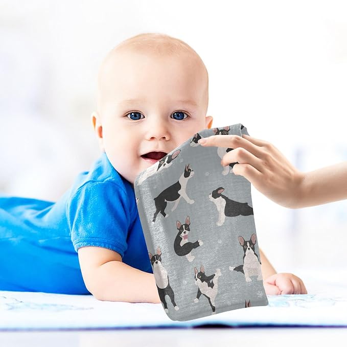 vvfelixl Boston Terrier Baby Burp Cloths Baby Muslin Washcloths for Boys Girls Cotton Baby Face Towel for Newborn Infants Soft and Absorbent 11.8 X 11.8 in, 5 Pack