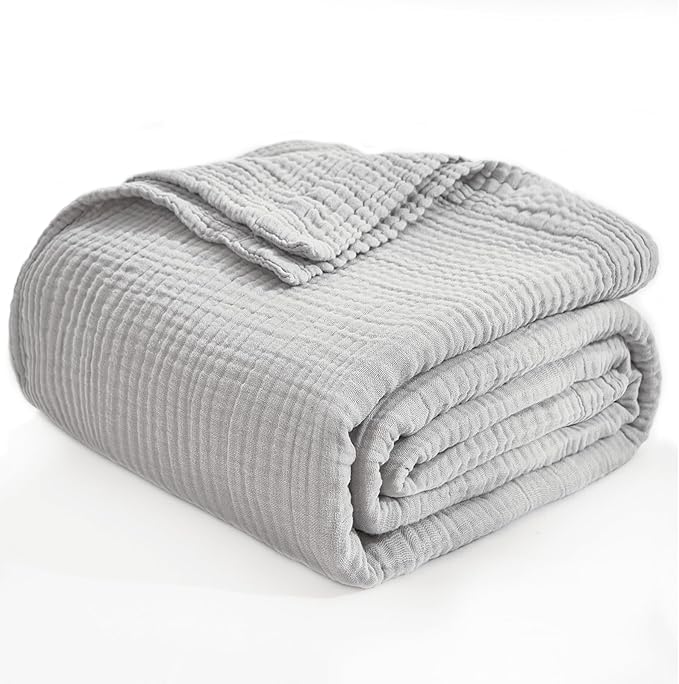 EMME Cotton Muslin Large Throw Blanket Couch 4-Layer Breathable Gauze Soft Lightweight Bed Blankets(Light Grey, 50"x71")