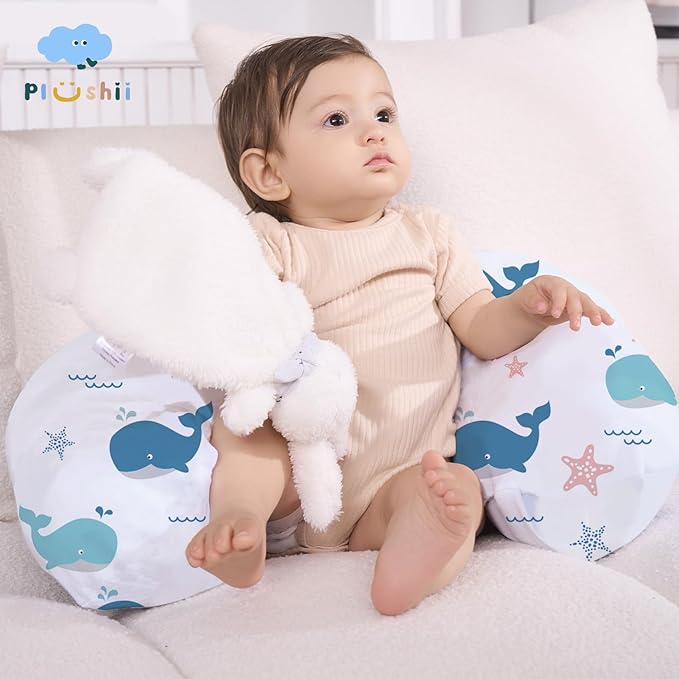 Plushii Nursing Pillow for Breastfeeding, Soft and Supportive Breastfeeding Pillow for Mom and Baby, Cute Feeding Pillow with Removable Cover for 0??2 Months, Whale