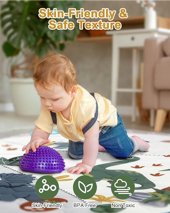 TINYHARBO Premium Foam Baby Play Mat 71x59, 4 Developmental Zones Play Mat with Removable & Machine Washable Cover, Extra Thick Padding Playpen Mat, Easy to Clean for Infants, Toddlers & Babies