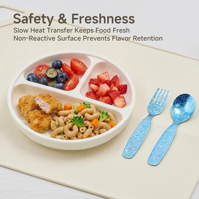 KINGSTONE Toddler Utensils Set, Pure Titanium 2-Piece Fork & Spoon Gift Set, Lightweight Kids Silverware for Self-Feeding Training, Easy Grip, BPA-Free, Dishwasher-Safe, Blue