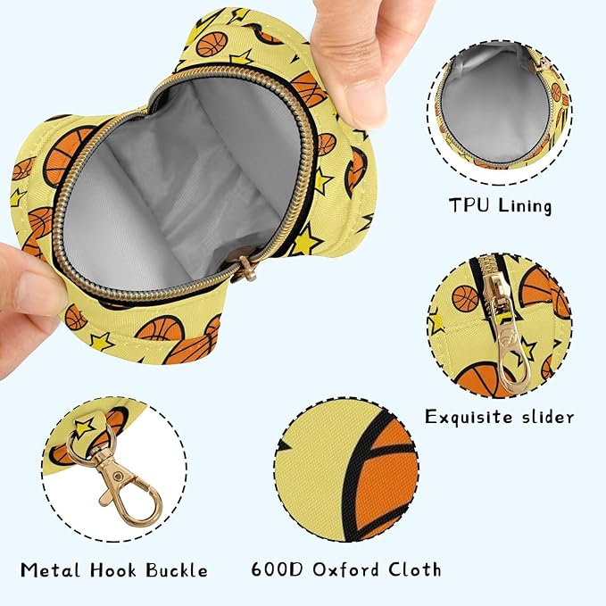 Basketballs Stars Yellow Print Pacifier Holder Case for Diaper Bag Portable Travel Pacifier Storage Case with Clip Newborn Baby Pouch for Outdoor Purse Baby Boys Girls