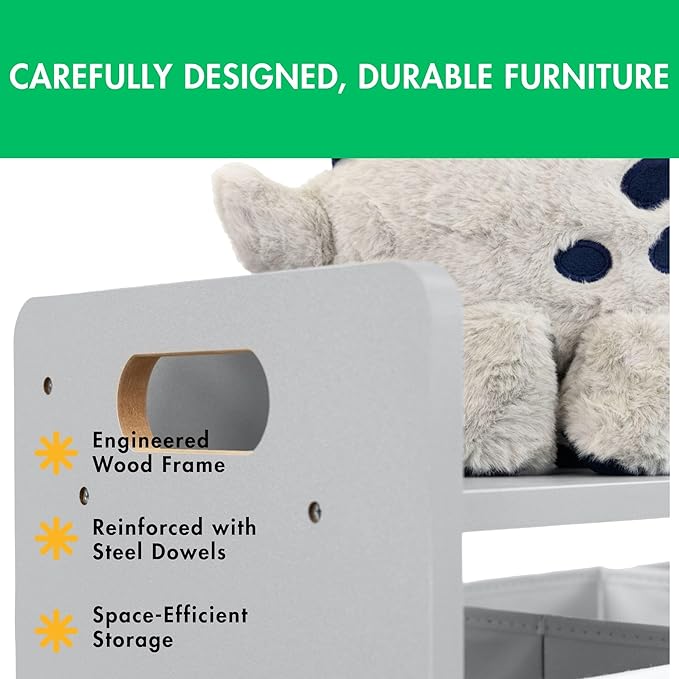 Humble Crew Toy Storage Organizer with Top Shelf and 9 Fabric Bins, Grey/White ??Toddler Bookshelf with Toy Organizer - Modern Toy Rack Ideal for Kids' Rooms, Playrooms, and Nurseries